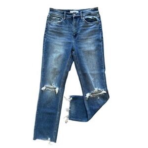 FLYING 🐒 MONKEY High-Rise Distressed Straight Jeans Raw Hem | Size 28 ✨